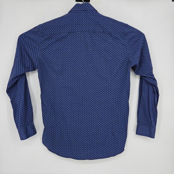 Butter Cloth Shirt Mens Large Blue Circles Preppy Button Up Stretch FLAWS - Picture 5 of 11